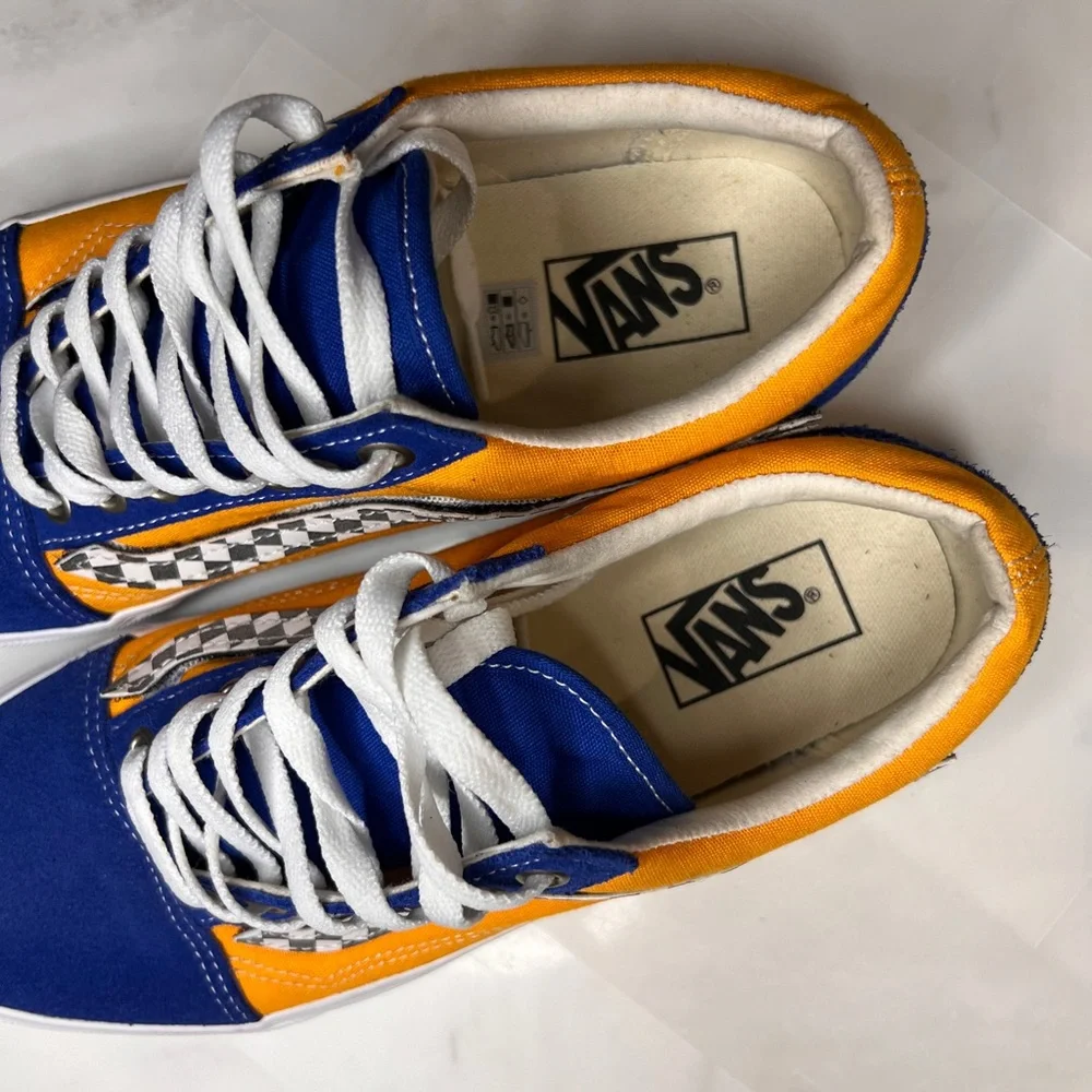 Vans Old School Low Velcro Checkerboard Blue Yellow - Picture 2 of 8